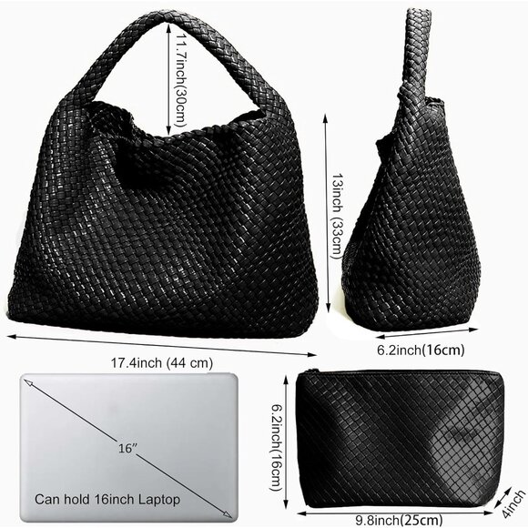 Elegant Hand Woven Vegan Leather Hobo Bag with Clutch - Large Capacity Design - Picture 4 of 7
